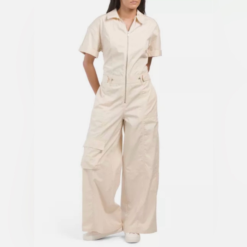 Zara Cream Wide Leg Jumpsuit Size: Medium